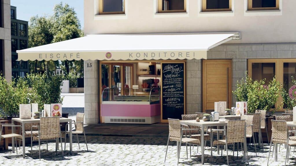 Markise mit bedrucktem Volant